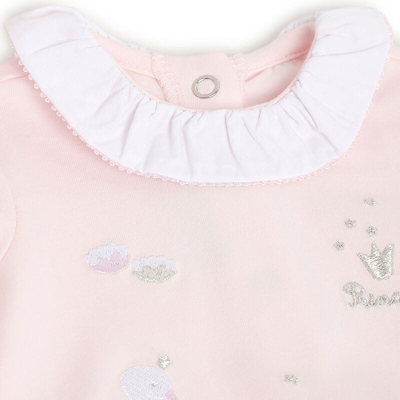 Girls Light Pink Applique Nappy Opening Babysuit image number 2